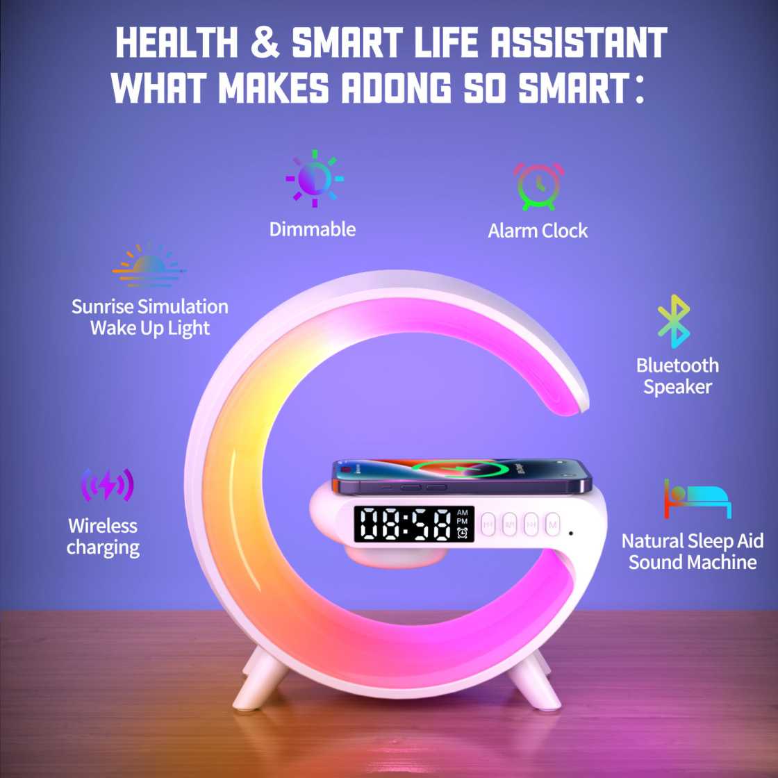 G-Lamp Wireless charger RGB Light Bluetooth Speaker Clock/Alarm - Image 3