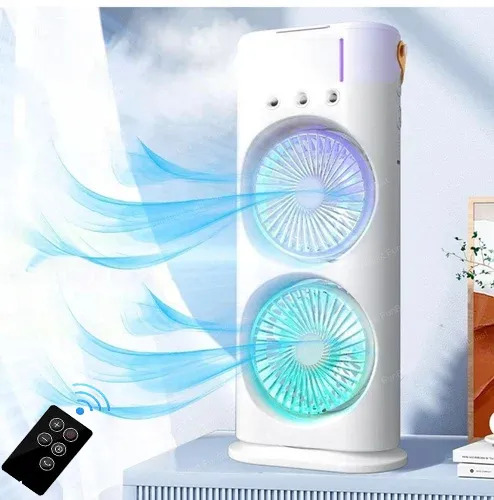 Rechargeable Remote Control Double Head Spray Cooling Fan – Adjustable Speeds with Control Mist Humidifier 180° Cooling Comfort - Image 4