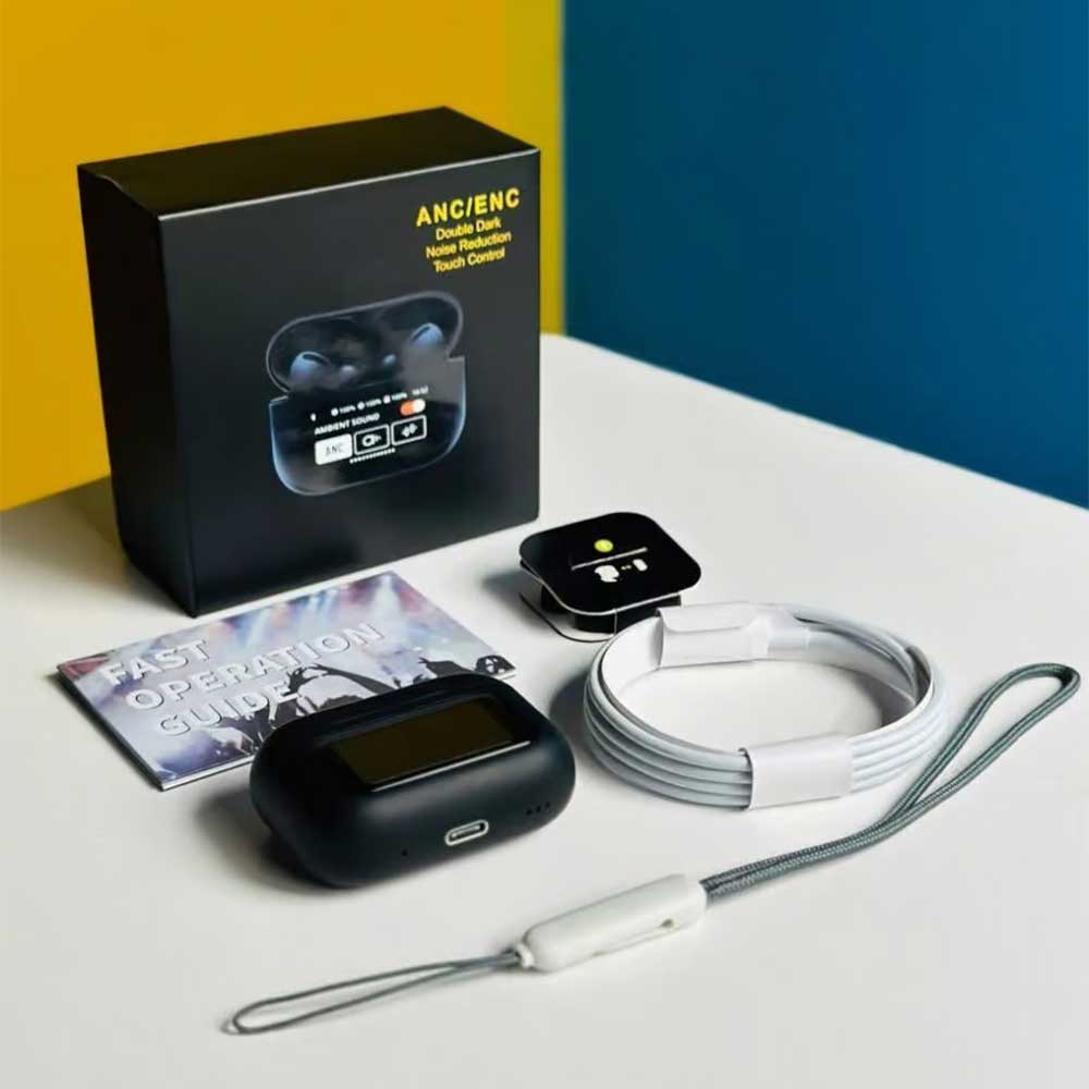 A9 Pro ANC Earbuds Touch Screen Display-Black - Image 3