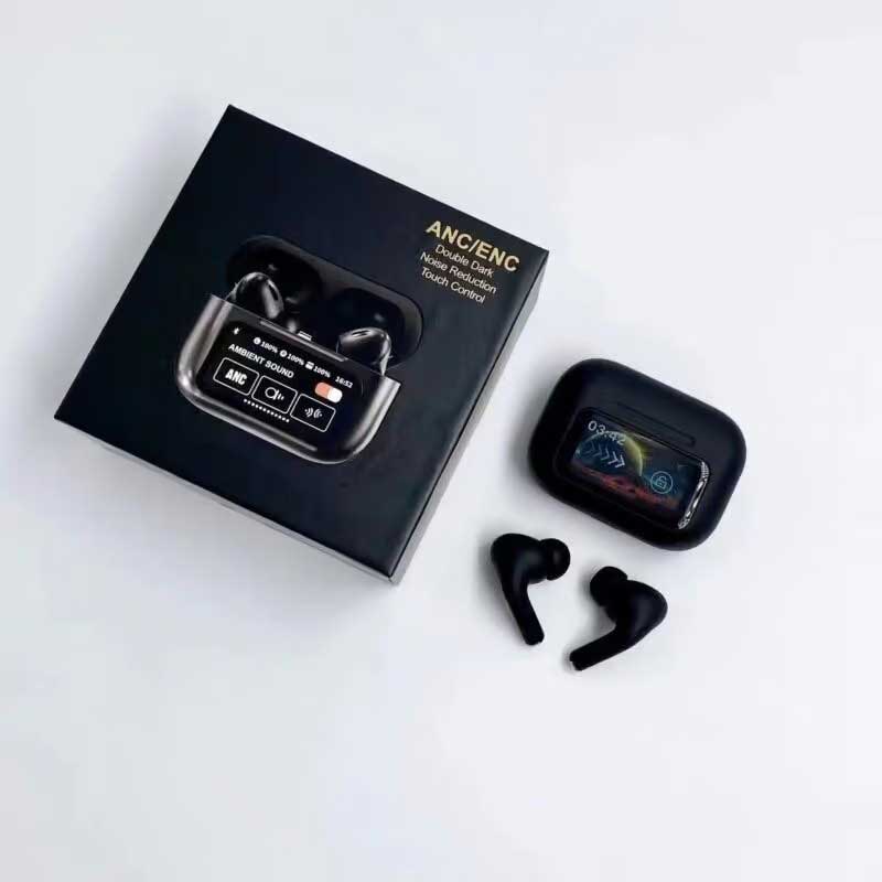 A9 Pro ANC Earbuds Touch Screen Display-Black - Image 4