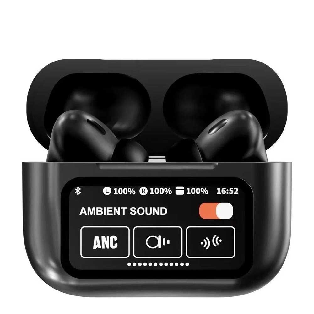 A9 Pro ANC Earbuds Touch Screen Display-Black - Image 2