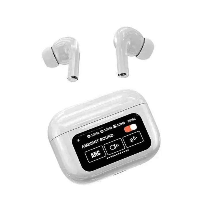 A9 Pro ANC Earbuds Touch Screen Display-White - Image 2