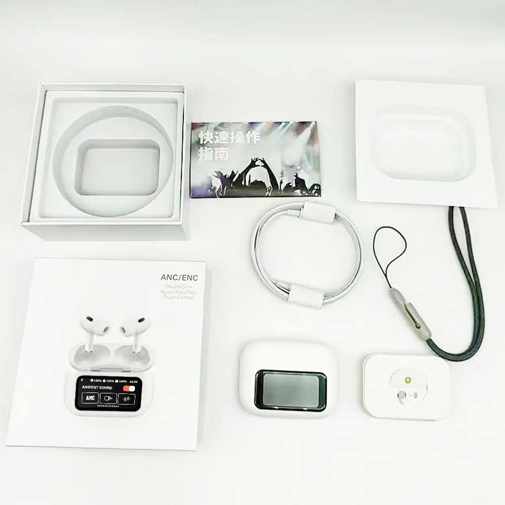 A9 Pro ANC Earbuds Touch Screen Display-White - Image 3