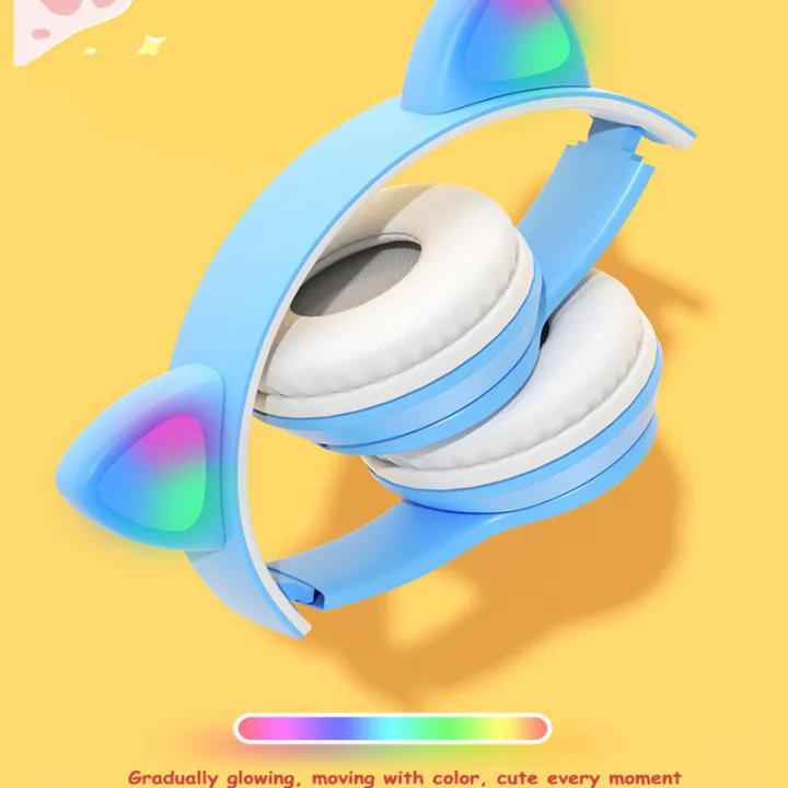 P47M Wireless Headphone Flash Light Cute Cat Ear with Mic Control LED Stereo Music Helmet Phone Bluetooth Headset with Box - Image 5